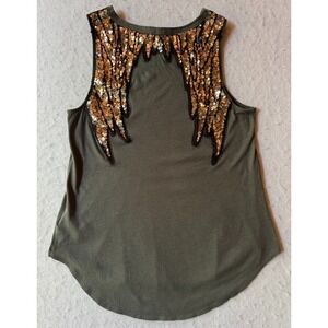 Express One Eleven Women's Sequined Sequin Wings Tank Top Sleeveless Sz MED